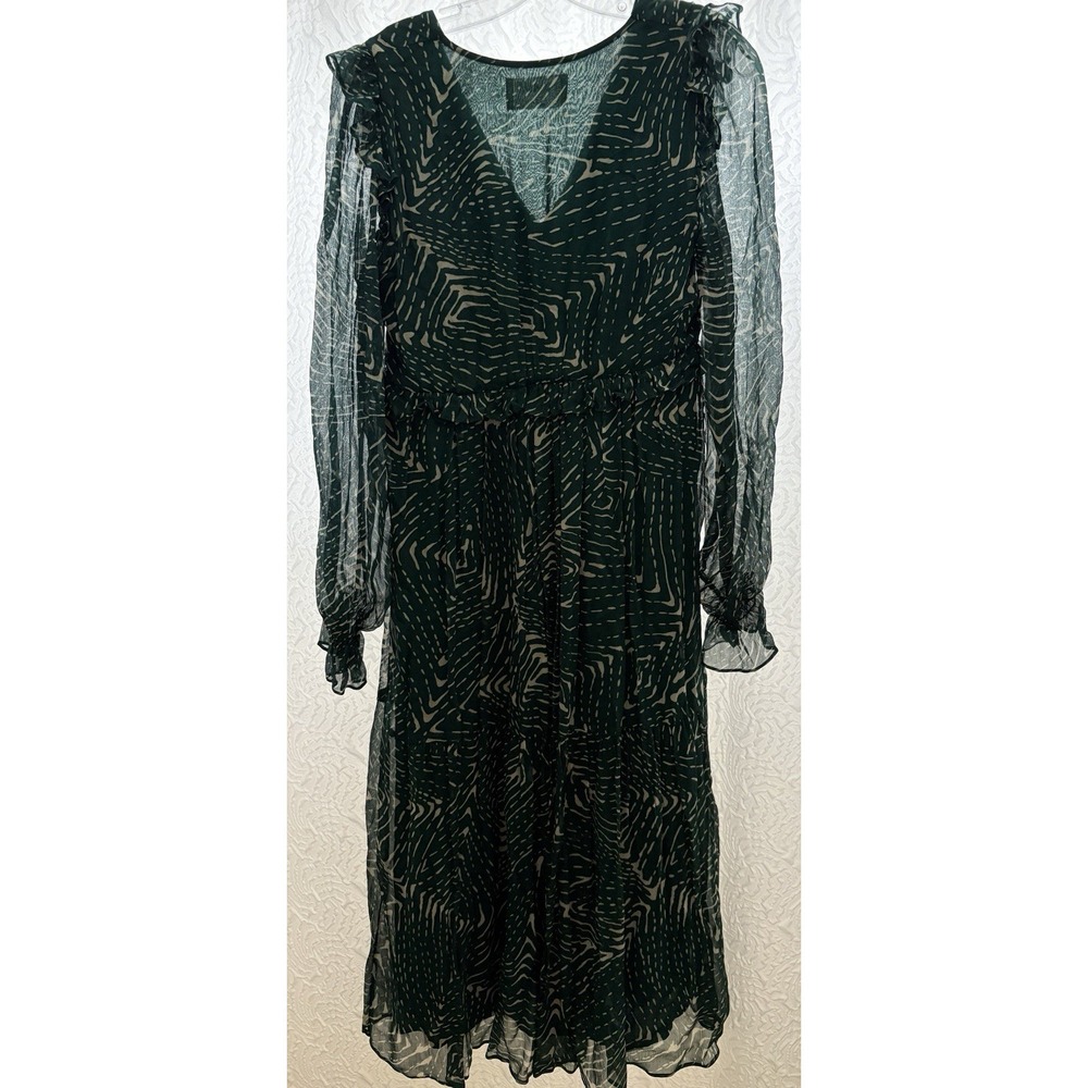Ba&sh Lady Dress Women 2 US 6 Midi Forrest Fairy Geo Design Bohemian Green/Cream - Picture 5 of 16